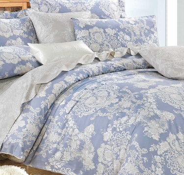 LAUREN BLUE DAMASK 100% COTTON COMFORTER SET